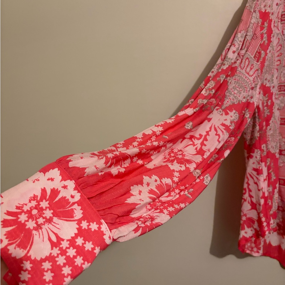 Free People Flowy Pink Long Sleeve Patterned Shirt xl X-large - Picture 3 of 11